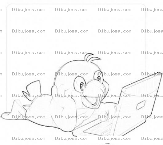 Dibujo para colorear Dibujo De Pajarito En Laptop Para Pintar Y Colorear