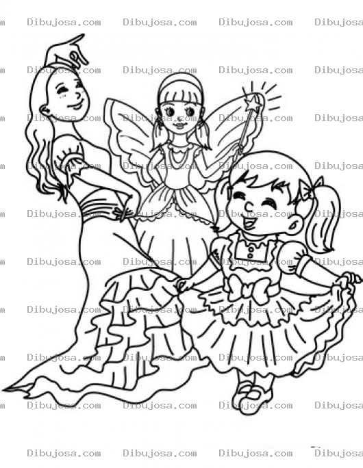 Dibujo para colorear Dibujo De 3 Princesitas Para Pintar Y Colorear