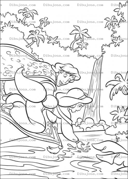 Dibujo para colorear Dibujo De Aladino Con Jazmin Volando En Su Alfombra Magica Para Pintar Y Colorear