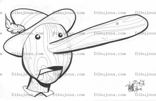 Dibujo para colorear Dibujo De Pinocho De Madera Con Su Nariz De Palo Gigante Para Pintar Y Colorear