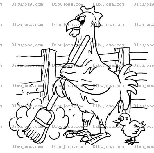 Dibujo para colorear Dibujo De Gallina Barriendo Con Una Escoba Para Pintar Y Colorear