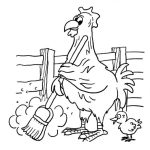 Dibujo para colorear Dibujo De Gallina Barriendo Con Una Escoba Para Pintar Y Colorear