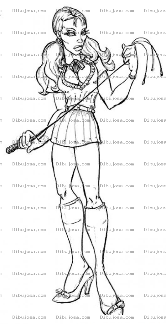 Dibujo para colorear Dibujo De Mujer En Minifalda Con Latigo De Tres Puntar Para Pintar Y Colorear