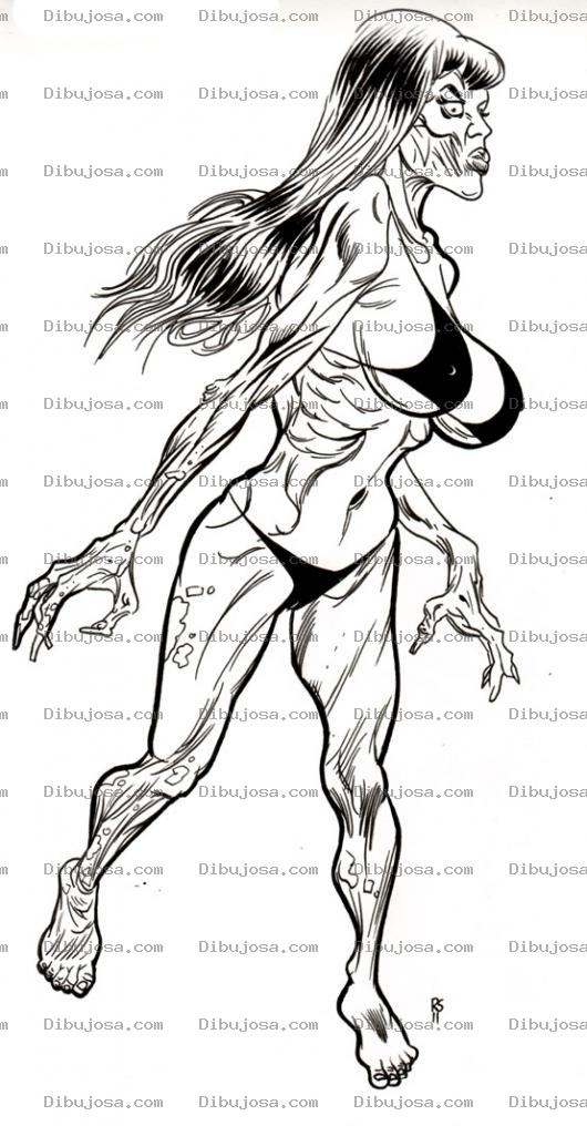 Dibujo para colorear Dibujo De Mujer Sombi En Bikini Para Pintar Y Colorear