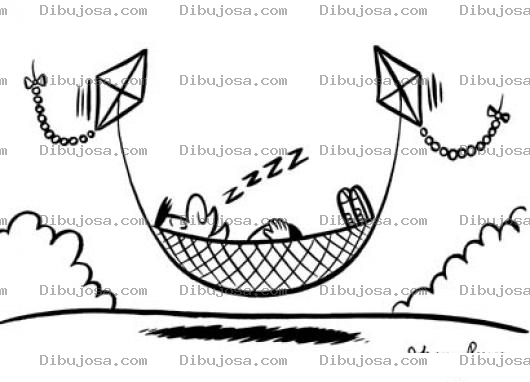 Dibujo para colorear Dibujo De Hamaca Voladora Suspendida De Dos Barriletes Para Pintar Y Colorear Amaca Con Cometas
