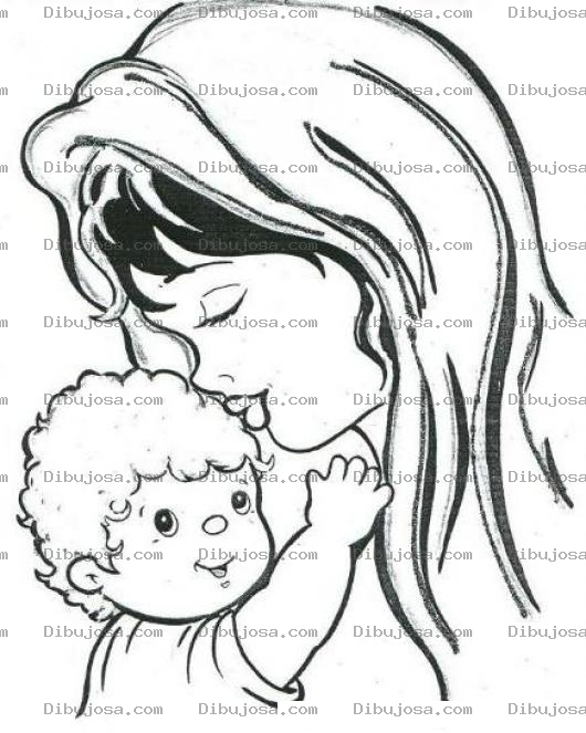 Dibujo para colorear Dibujo De Mama Besando A Su Hijo En La Cabeza Para Pintar Y Colorear