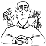 Dibujo para colorear Libre Albedrio E Indecision Dibujo De Hombre Indeciso Escuchando Al Angelito A Su Derecha Y Al Diablito A Su Izquierda Para Pintar Y Colorear Libre Albeldrio