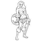 Dibujo para colorear Chica Guerrera Con Espada Y Escudo Para Pintar Y Colorear