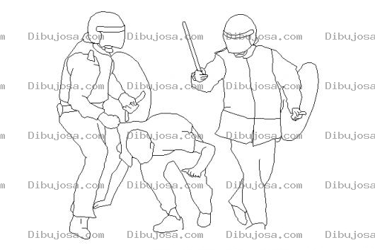 Dibujo para colorear Dibujo De Policias Antimotines Reduciendo Al Orden A Un Invasor Inconforme Revoltoso Y Bochinchero Para Pintar Y Colorear