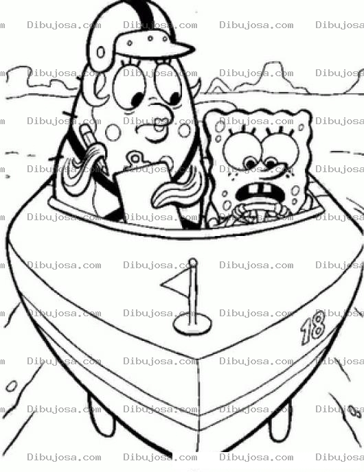 Dibujo para colorear Bobo Esponja En Lancha Para Pintar Y Colorear