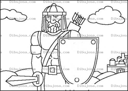Dibujo para colorear Dibujo De Soldado Medieval Con Escudo Espada Y Flechas Cuidando Un Castillo Para Pintar Y Colorear