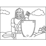 Dibujo para colorear Dibujo De Soldado Medieval Con Escudo Espada Y Flechas Cuidando Un Castillo Para Pintar Y Colorear