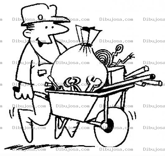 Dibujo para colorear Carretas De Manos Dibujo De Un Trabajador Con Una Carreta Llena De Herramientas Para Pintar Y Colorear
