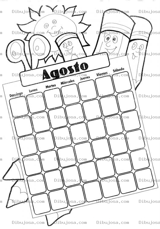 Dibujo para colorear Calendario De Agosto Para Imprimir Pintar Y Colorear