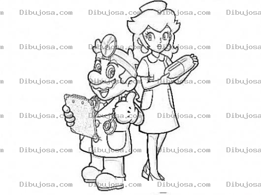 Dibujo para colorear Doctor Mario Bros Con La Princesa Enfermera Para Pintar Y Colorear