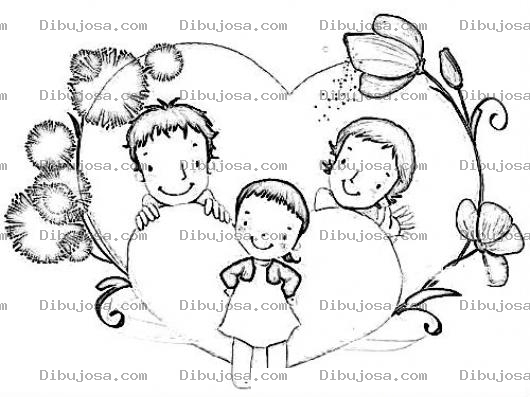 Dibujo para colorear Dibujo De Tres Ninos Con Dos Corazones Para Pintar Y Colorear