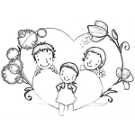 Dibujo para colorear Dibujo De Tres Ninos Con Dos Corazones Para Pintar Y Colorear