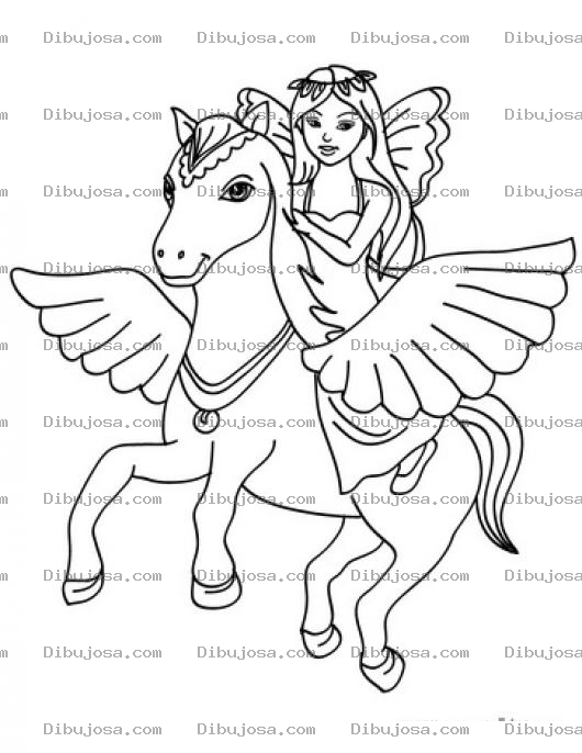 Dibujo para colorear Dibujo De Hada En Caballo Volador Para Pintar Y Colorear