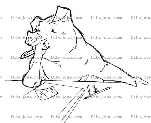 Dibujo para colorear Cerdo Estudioso Para Pintar Y Colorear A Un Marrano Estudiante