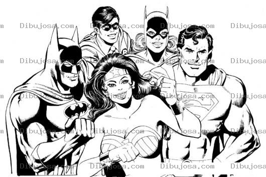Dibujo para colorear Dibujo De Los Super Heroes Para Pintar Y Colorear A Batman Robin Gatubela Superman Y La Mujer Maravilla De Los Superheroes