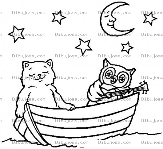 Dibujo para colorear Colorear gato y buho en una lancha