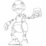 Dibujo para colorear Dibujo De Un Robot Con Un Vaso De Agua Con Hielo Para Pintar Y Colorear