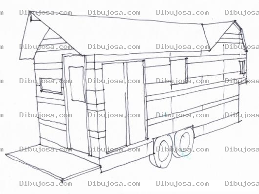 Dibujo para colorear Dibujo De Casa Rodante De Madera Para Pintar Y Colorear
