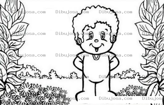 Dibujo para colorear Dibujo De Nino Colocho En Un Jardin Para Pintar Y Colorear