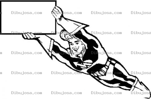 Dibujo para colorear Dibujo De Super Heroe Volando Con Un Rotulo En Blanco Para Pintar Y Colorear