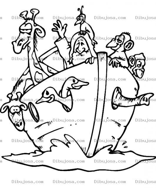 Dibujo para colorear Dibujo Del Arca De Noe Flotando Con Todos Los Animales Para Pintar Y Colorear El Barco De Noe En El Diluvio