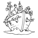 Dibujo para colorear Dibujo Del Arca De Noe Flotando Con Todos Los Animales Para Pintar Y Colorear El Barco De Noe En El Diluvio