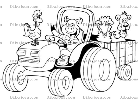 Dibujo para colorear Tractor Agricola Dibujo De Cerdito Manejando Un Tractor Con Animalitos Para Pintar Y Colorear