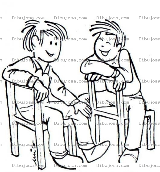 Dibujo para colorear Dos Ninos Amigos Platicando Sentados En Sillas De Madera Para Pintar Y Colorear