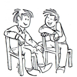 Dibujo para colorear Dos Ninos Amigos Platicando Sentados En Sillas De Madera Para Pintar Y Colorear