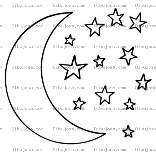 Dibujo para colorear Dibujo De La Luna Y Las Estrellas Para Pintar Y Colorear