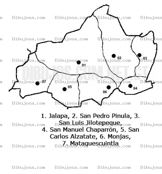 Dibujo para colorear Colorear Mapa del departamento de Jalapa, Lamina del Departamento de Jalapa Guatemala