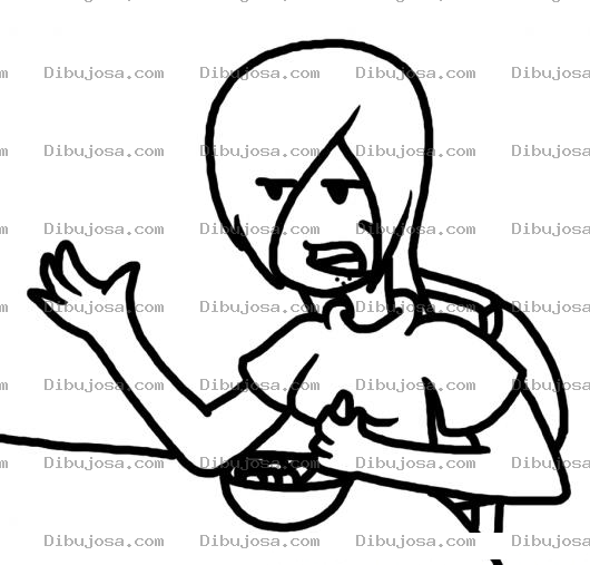 Dibujo para colorear Dibujo De Chica Malhumorada Desayunando Cereal Para Pintar Y Colorear