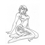Dibujo para colorear Mujer Con Tatuaje En La Pierna Para Colorear