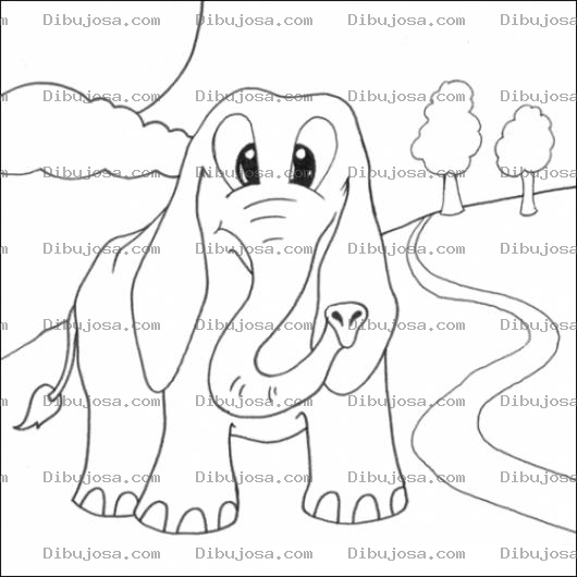 Dibujo para colorear Colorear Paisaje Con Elefante
