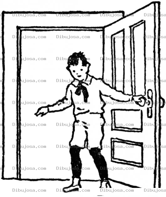 Dibujo para colorear Nino Abriendo La Puerta Para Pintar Y Colorear