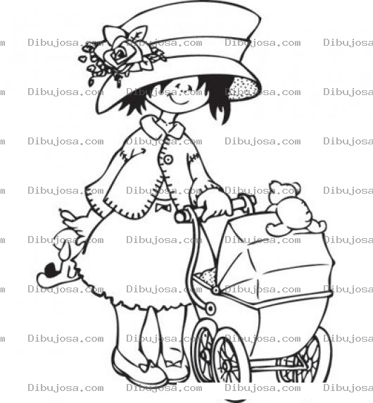 Dibujo para colorear Dibujo De Una Mama De Precious Moments Con Un Carruaje Para Colorear