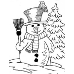 Dibujo para colorear Hombre De Nieve Con Un Pajarito Para Pintar Y Colorear