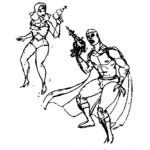 Dibujo para colorear Pareja De Super Heroes Con Pistolas Laser Para Pintar Y Colorear
