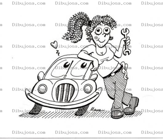 Dibujo para colorear Dibujo De Mujer Mecanica Para Pintar Y Colorear Chica Mecanico Con Su Carrito Agradecido Para Colorear