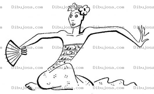 Dibujo para colorear Mujer Con Abanico Sentada En El Piso Para Colorear