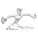 Dibujo para colorear Mujer Con Abanico Sentada En El Piso Para Colorear