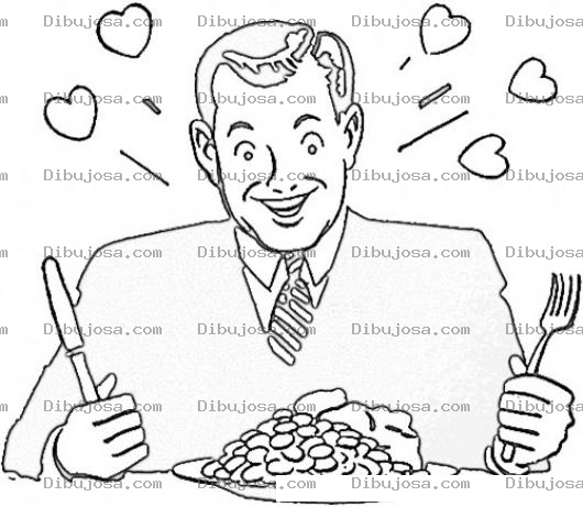 Dibujo para colorear Hombre Enamorado Comiendo Frijoles Con Amor Para Pintar Y Colorear