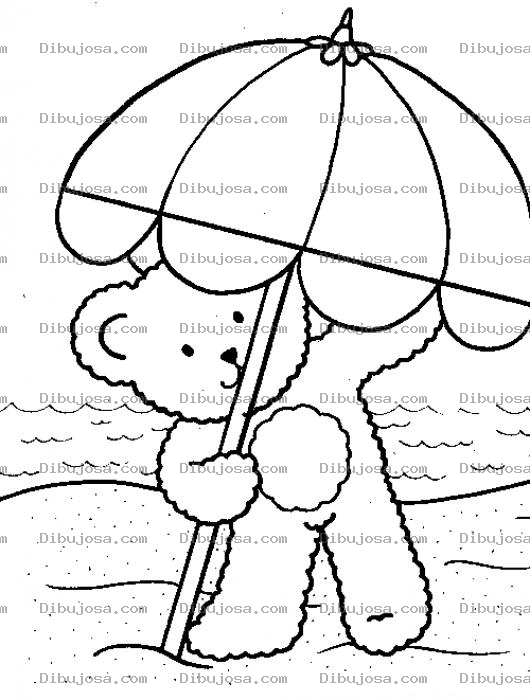 Dibujo para colorear Osito En La Playa Dibujo De Oso En Sobrilla De Sol Para Pintar Y Colorear Osito Playero