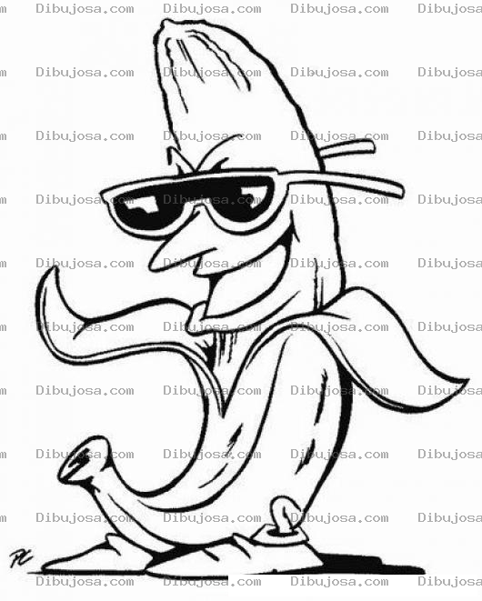Dibujo para colorear Dibujo De Banano Cool Para Pintar Y Colorear Banano Con Lentes De Sol