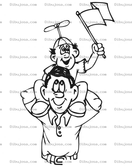 Dibujo para colorear Dibujo De Papa Cargando A Su Hijo En Hombros Para Pintar Y Colorear Papa E Hijos Aficionados Al Futbol